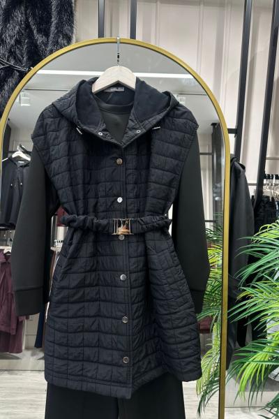 Kemer ve Stoper Detaylı Kapitone Yelek Siyah