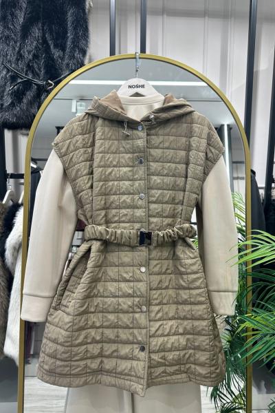 Kemer ve Stoper Detaylı Kapitone Yelek KOYU BEJ