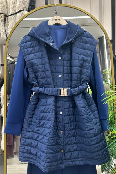 Kemer ve Stoper Detaylı Kapitone Yelek Lacivert