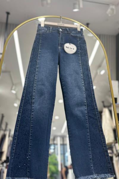 Paça Püsküllü Kot Taş Detaylı Kot Pantolon Lacivert