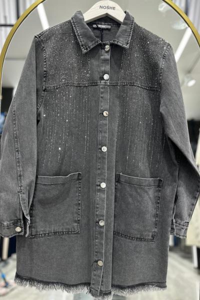 Parıltılı Kot Ceket  Gri