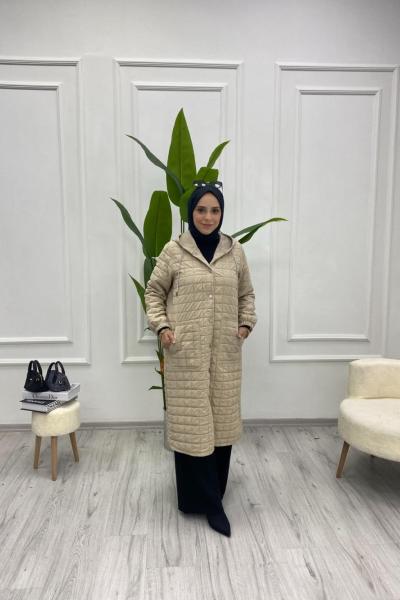 Parıltılı Kordon Detaylı Kapitone Kap  Bej