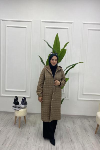 Parıltılı Kordon Detaylı Kapitone Kap KOYU BEJ