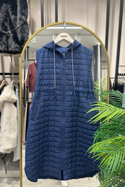 Parıltılı Kordon Detaylı Kadın Uzun Yelek Lacivert