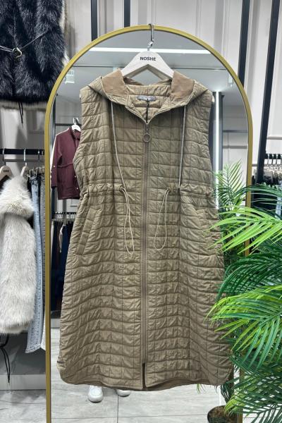 Parıltılı Kordon Detaylı Kadın Uzun Yelek Koyu Vizon