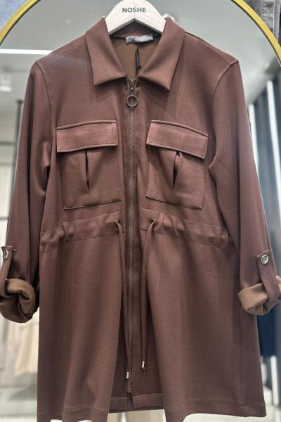 Stopper Detaylı Cepli Oyşo Kumaş Kap Kahverengi