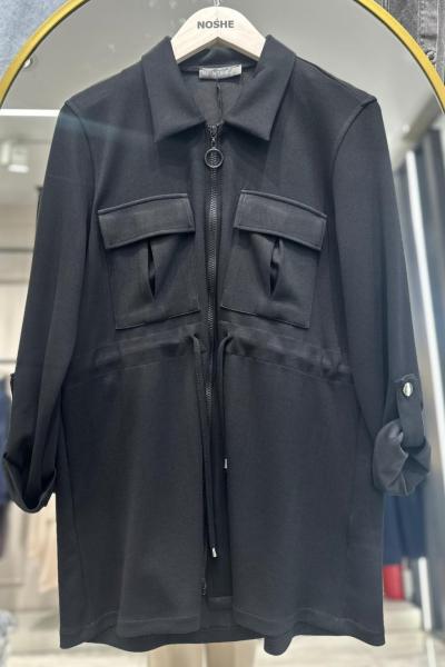 Stopper Detaylı Cepli Oyşo Kumaş Kap Siyah