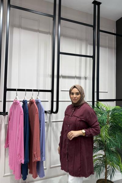 Tencel  Püskül Detaylı Gömlek Bordo