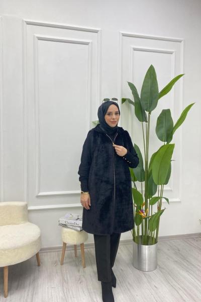 Uzun Angora Yelek Siyah