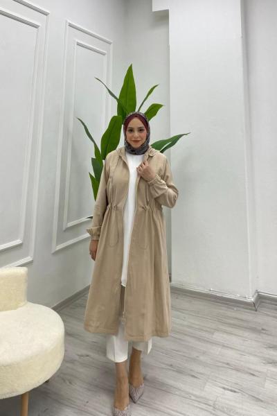 Uzun Boy İpek Kupra Kap Bej
