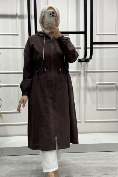 Uzun Boy İpek Kupra Kap Kahverengi