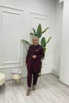 Yelekli Yıldız Takım – Modal Oysho  Kumaş, Düğme Detaylı Pantolon Bordo