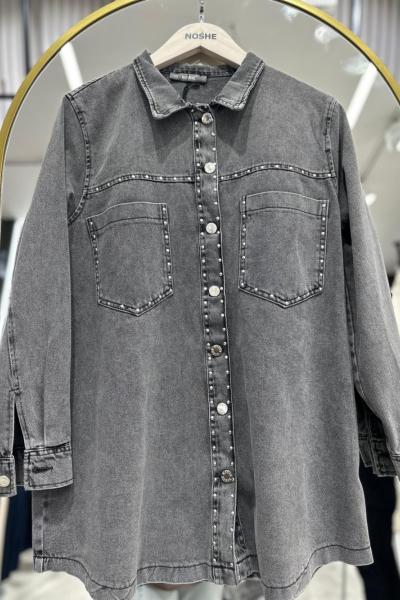 Zımba Detaylı Kot Ceket  Gri