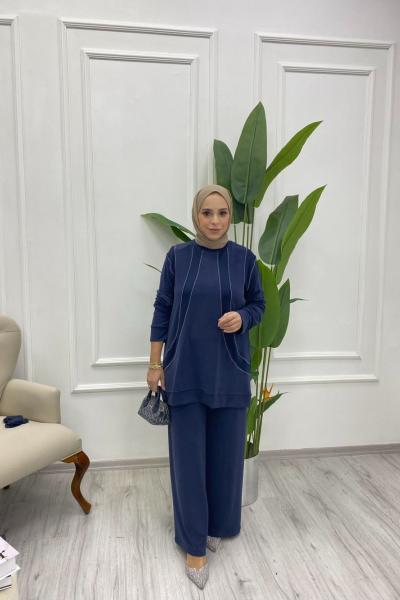 Zincir Detaylı Oysho Kumaş Takım Lacivert