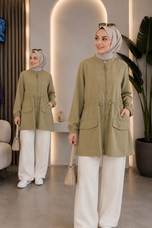 İpek Cupra Fermuarlı Ceket olive yeşili