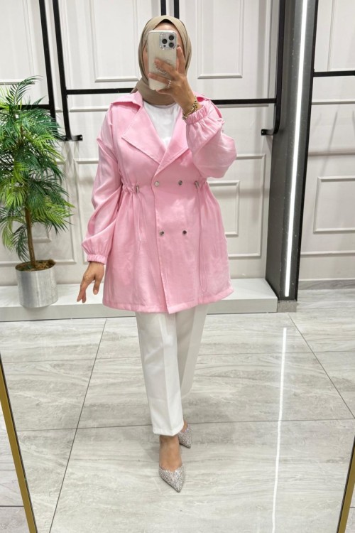 Kadın İpek Kupra BLAZER Ceket  Açık Pembe