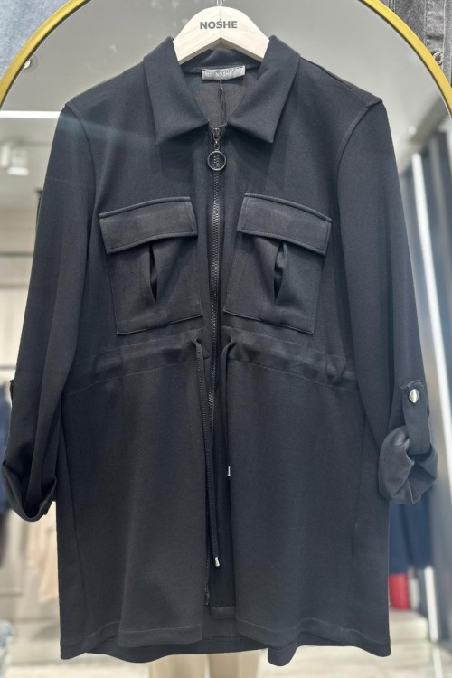 Stopper Detaylı Cepli Oyşo Kumaş Kap Siyah