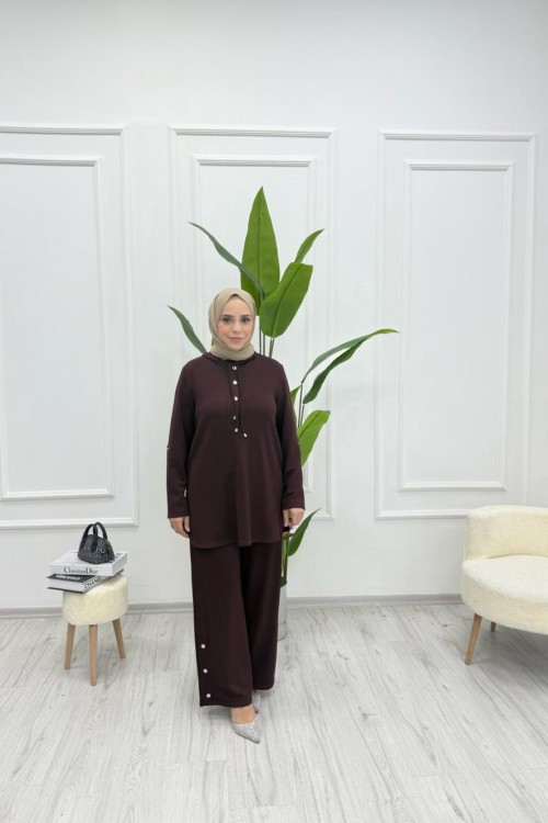Kapüşonlu Çıtçıt Detaylı Rahat Takım Bordo