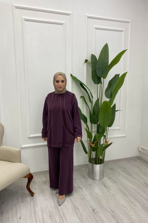 Zincir Detaylı Oysho Kumaş Takım Mürdüm