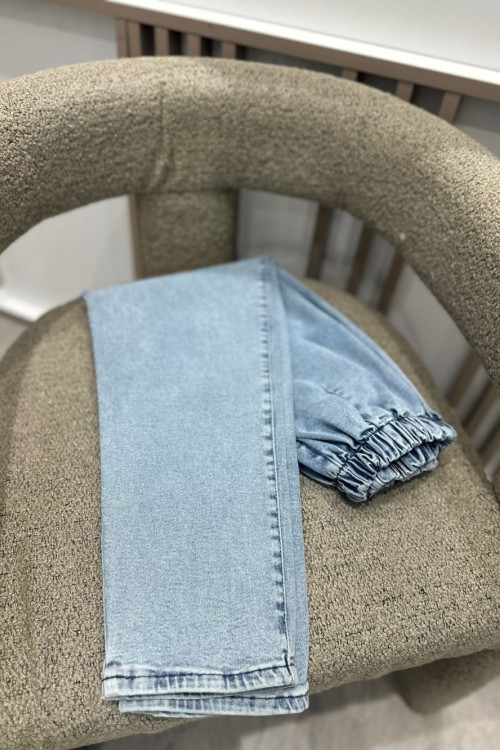 Kadın Likralı Lastikli Kot Pantolon Açık Mavi