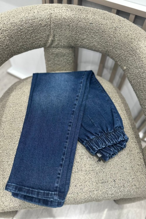 Kadın Likralı Lastikli Kot Pantolon Lacivert