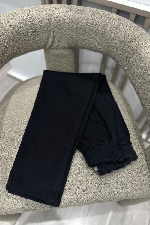 Kadın Likralı Lastikli Kot Pantolon Siyah