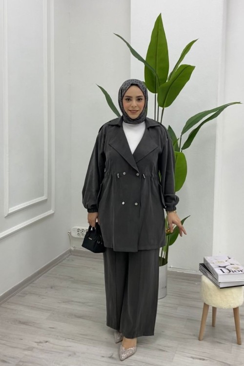 Kadın İpek Kupra Blazer Ceket  Gri