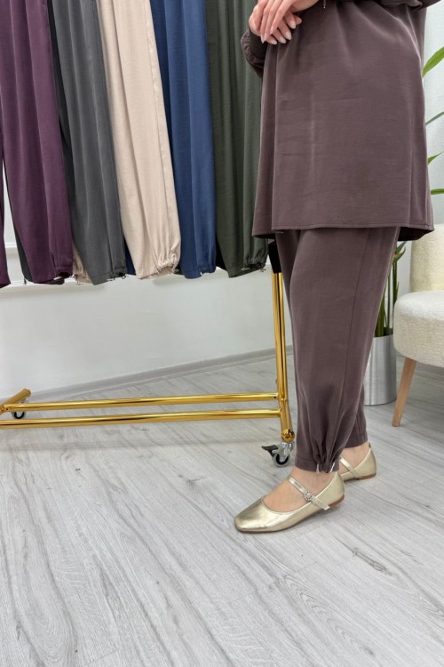 Stoper Detaylı Şalvar Kupra kumaş  Bej