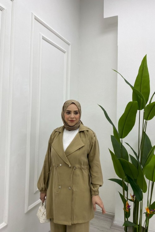 Kadın İpek Kupra Blazer Ceket  Yağ Yeşili