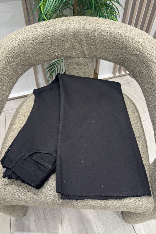 Full Likralı Taşlı Pantolon Siyah