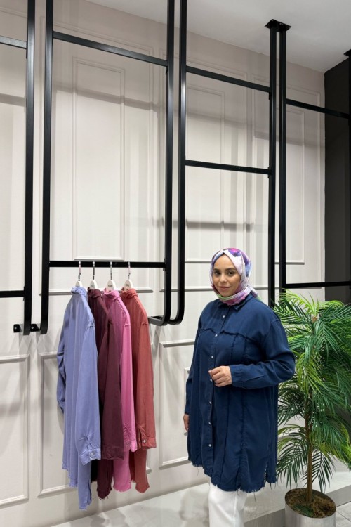 Tencel Püskül Detaylı Gömlek Lacivert