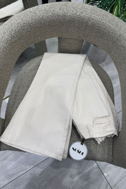 Likralı Taşlı Kot Pantolon  Bej
