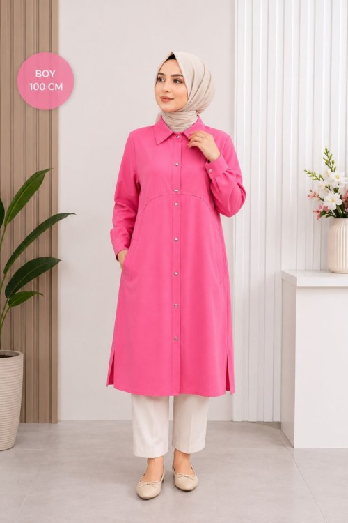 İpek Kupradan Uzun Boy Rahat Ceket Açık Pembe