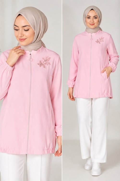 Nakış İşlemeli Premium Kap Açık Pembe