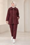 Oysho Kumaş Fermuarlı Beli Ayarlanabilir 80 cm Tunik Takım Bordo