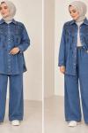 Nakışlı Denim Takım  Açık Mavi