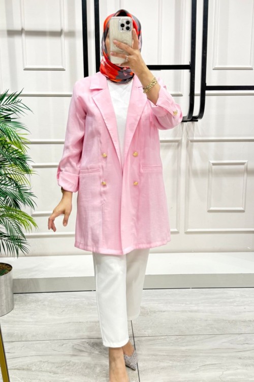 İpek Kupra Kumaş Ceket Pembe